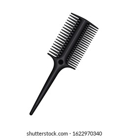 Cartoon black two side hairbrush. Everyday hair care tool. Hairdresser equipment vector illustration for icon, stamp, label, certificate, brochure, leaflet, coupon or banner decoration