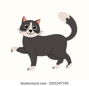 Cartoon schwarz-weiße Katze. Flache Vektorgrafik.