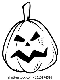 Cartoon black and white funny halloween pumpkin with angry face emotions. Isolated on white background. Vector icon.