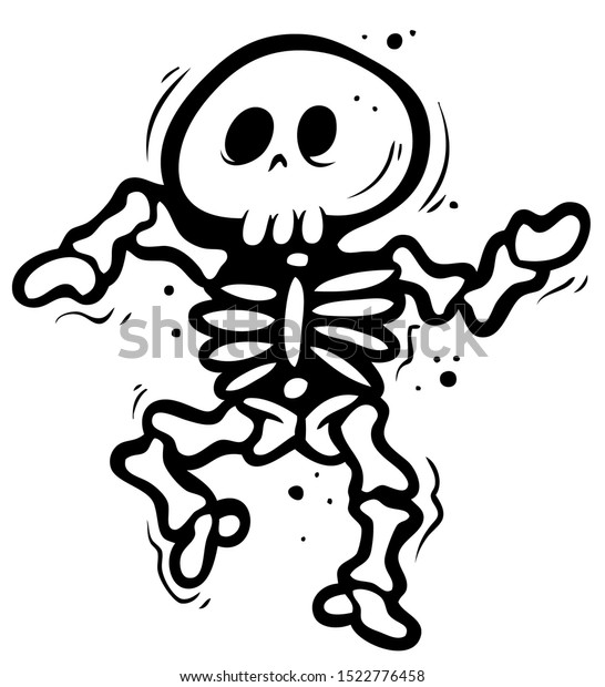 Cartoon Black White Funny Skeleton Isolated Stock Vector (Royalty Free ...