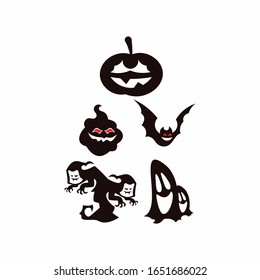 Dibujos animados: Elementos de Halloween blancos y negros aislados