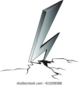 Cartoon black and white illustration of lightning hit and split the ground.
