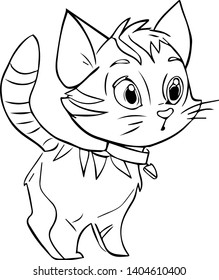 Cartoon black and white isolated kitten