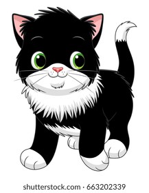Cartoon black and white kitten