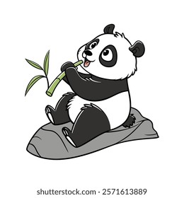 Cartoon Black and White Panda Relaxing and Enjoying Life