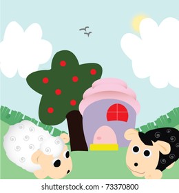 Cartoon black and white sheep
