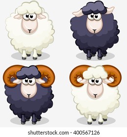 cartoon black and white sheep in vectors