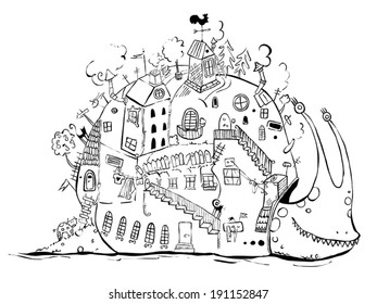 Seamless Pattern Cartoon Houses Stock Vector (Royalty Free) 200010932