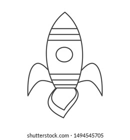 cartoon black and white vector flying spaceship illustration for coloring art