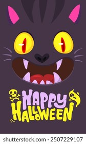 Cartoon black witch cat. Halloween illustration