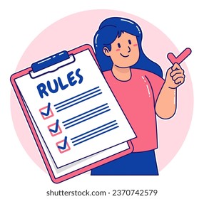 Caricatura de una mujer negra explicando las reglas