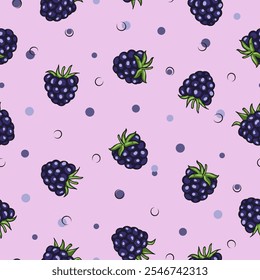 Cartoon blackberry pattern. Vector seamless berry print