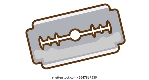 Cartoon Blade Razor Isolated Vector, Sharp Steel Blade with Holes, Simple Outline, White Background, Graphic Design Element, Tattoo Symbol, Danger Sign, Sticker Label Icon, Shaving Tool, Edgy Art