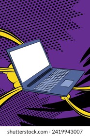 Cartoon leerer Laptop, Comic-Buchnotebook. Retro Vektorcomics Pop Art Design.