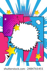 Cartoon blank speech bubble, comic book classic background. Retro vector comics pop art design.
