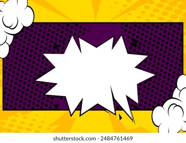 Cartoon blank speech bubble, comic book classic background. Retro vector comics pop art design.