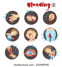 Cartoon bleeding in a circle on a white background. Vector illustration.