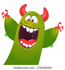 Cartoon blob monster. Halloween vector illustration of excited monster