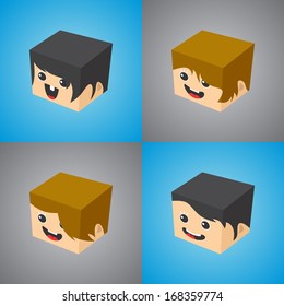 Cartoon Block Head Character Set