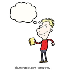 cartoon blond boy with tickets