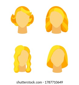 Cartoon blond girl hairstyle set. Woman avatar with different hair design. Beauty themed vector illustration for icon, label, certificate, brochure, poster, coupon or banner decoration