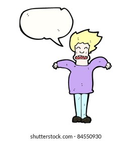 cartoon blond man in bright clothes