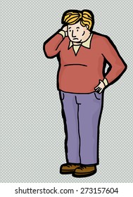 Cartoon of blond man scratching his head