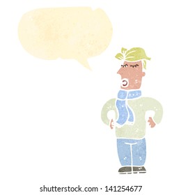cartoon blond man with speech bubble