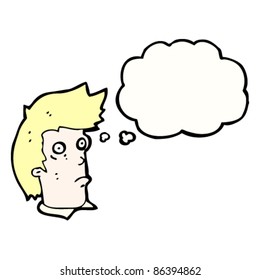 cartoon blond man staring with thought bubble