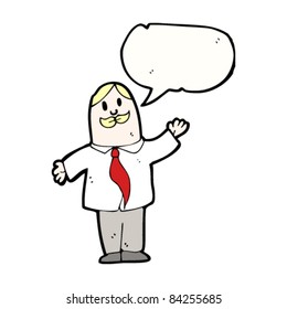 cartoon blond mustache man waving