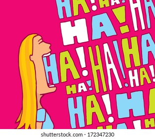 Cartoon blond woman laughing in lively colors