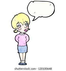 cartoon blond woman with speech bubble