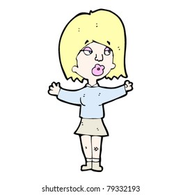 cartoon blond woman spreading arms