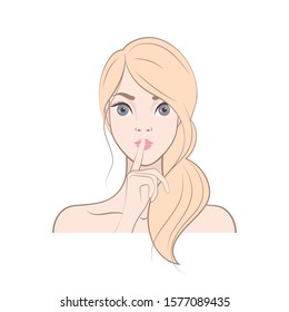 Cartoon Blonde Girl Puts Finger Her Stock Vector (royalty Free) 1577089435