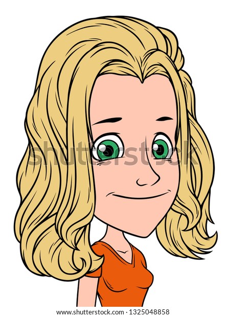 Cartoon Blonde Happy Girl Character Green Stock Vector Royalty