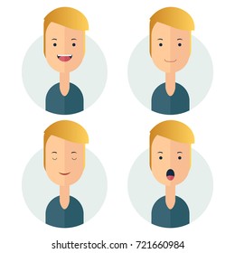 Cartoon blonde man facial expressions set over white. Vector illustration
