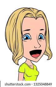 Cartoon blonde smiling girl character. Isolated on white background. Vector icon avatar.