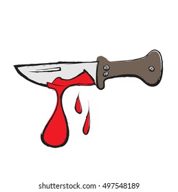 cartoon bloody kitchen knife, vector illustration icon