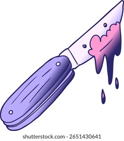 faca de sangue de desenho animado em cor neon brilhante