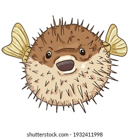 Cartoon Blowfish. Tetraodontidae Vector Comics Style Illustration