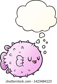cartoon blowfish with thought bubble in smooth gradient style