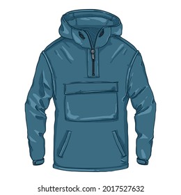 Cartoon Blue Anorak. Casual Rain Jacket Vector Illustration