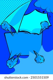Fondo azul de dibujos animados, fondo de cómic. Diseño de arte pop de cómics de Vector retro.