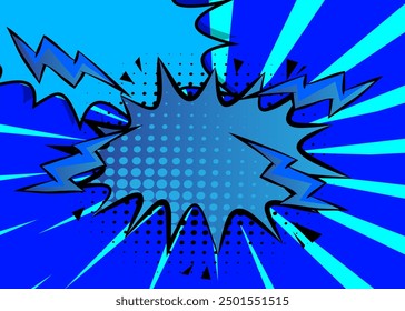 Cartoon blue background, comic book backdrop. Retro vector comics pop art design.