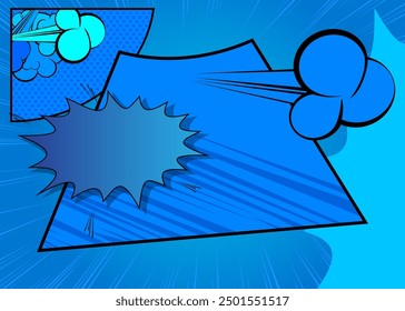 Cartoon blue background, comic book backdrop. Retro vector comics pop art design.