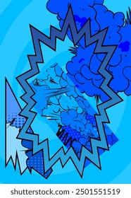Cartoon blue background, comic book backdrop. Retro vector comics pop art design.