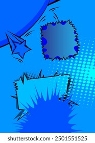 Cartoon blue background, comic book backdrop. Retro vector comics pop art design.