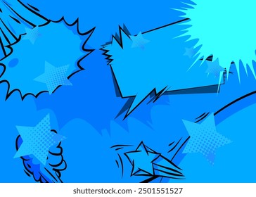 Cartoon blauer Hintergrund, Comic-Hintergrund. Retro Vektor Comics Pop Art Design.
