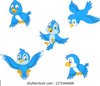 Cartoon blue bird collection set