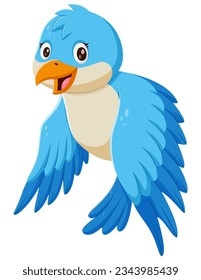 Cartoon blue bird flying. Vector illustration